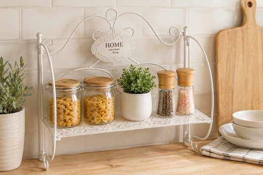 Mensola da Parete in Metallo Bianco Le Bain 40x17x35 cm | Stile Shabby Chic per Bagno e Casa