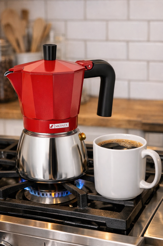 Caffettiera Rossa Italiana Monix INOX RED 6T