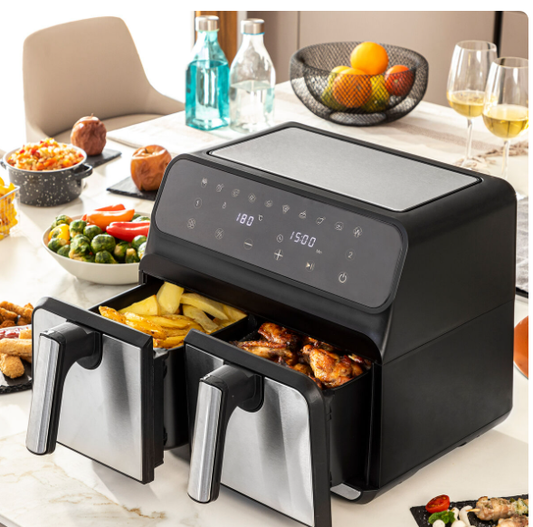 Friggitrice ad Aria InnovaGoods Fryinn Double 8000 Nero 3400 W 8 L Acciaio inossidabile